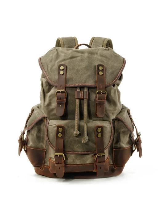IGETBAG Винтажный холщовый рюкзак коричневый, черный вощеный, черный, фото 2