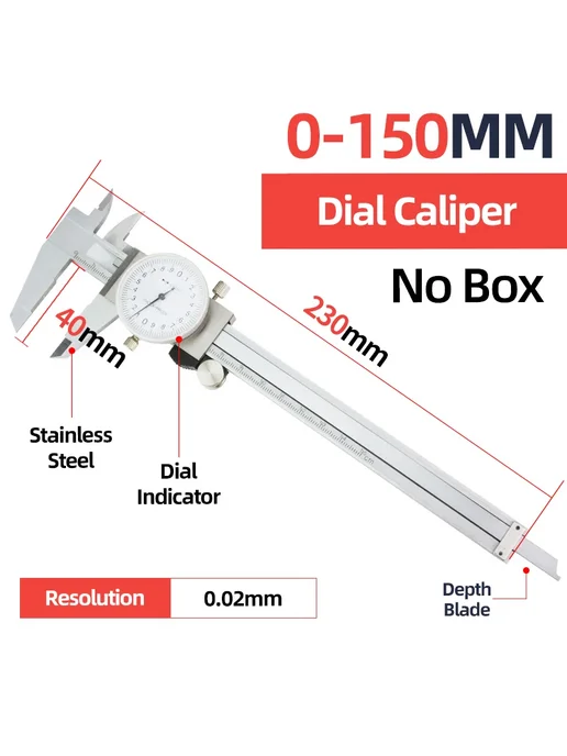 Tooleye Штангенциркуль 0-150 мм, Dial Caliper, 230 мм, вариант