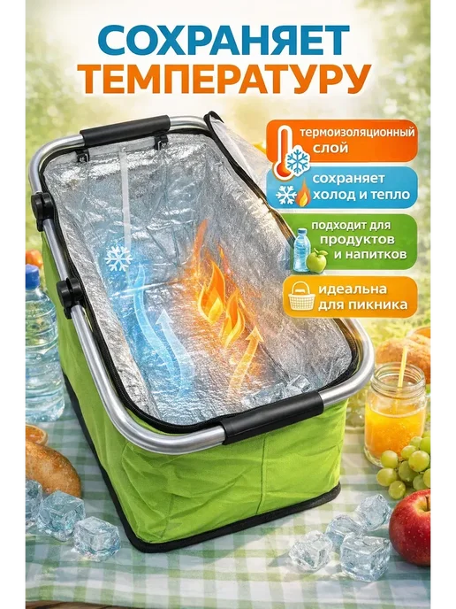 АА8 Термосумка с алюминиевым каркасом для продуктов и напитков, зеленый, фото 2