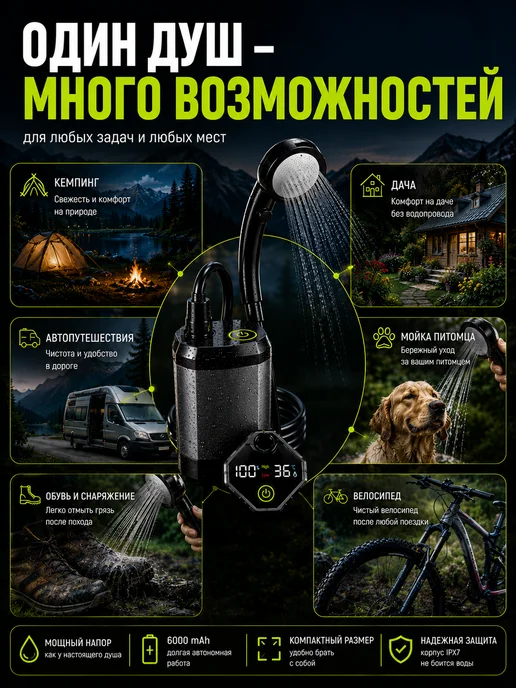 Душ походный Душ портативный походный для дачи, вариант, фото 7