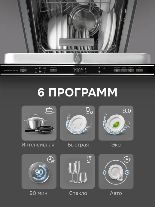 Zigmund & Shtain Посудомоечная машина встраиваемая 45 см DW 313.4, серый, фото 5