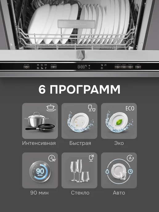 Zigmund & Shtain Посудомоечная машина встраиваемая 60 см DW 313.6, серый, фото 5