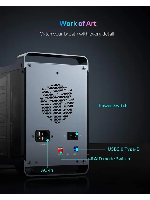 YOTTAMASTER Корпус для жестких дисков 4-слотовый RGB 4 Bay, вариант, фото 7