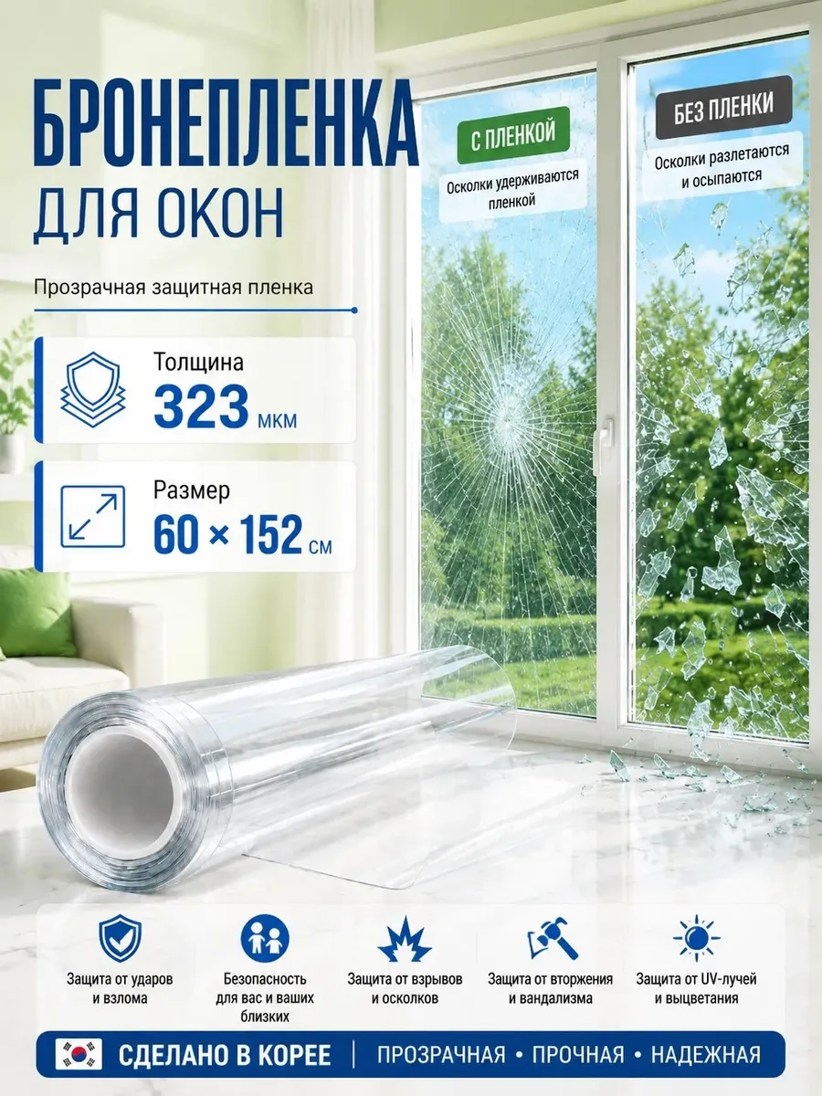Бронепленка для окон 300 микрон 60х152см