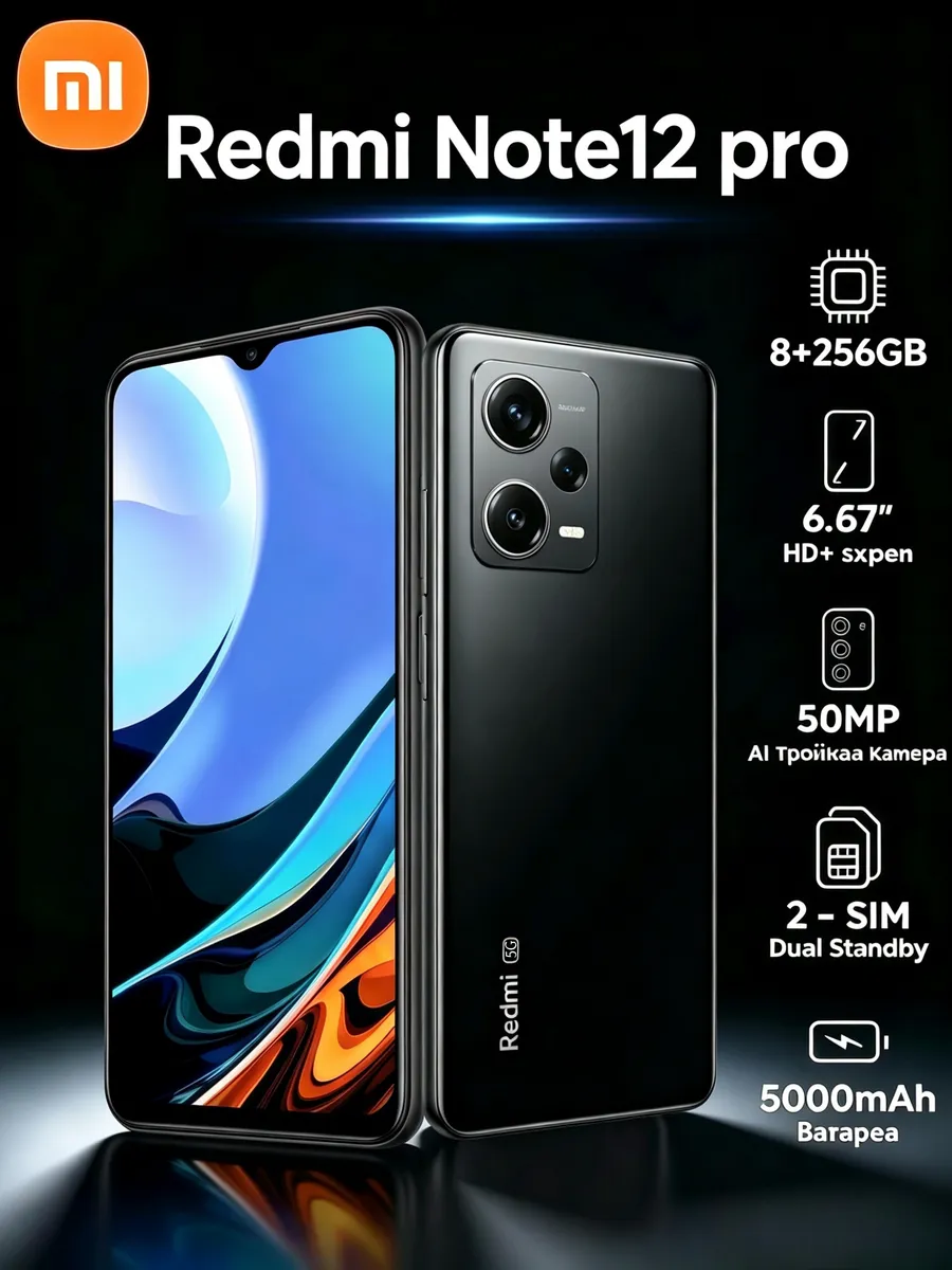 Смартфон Redmi Note 12 Pro 5G 8+256 ГБ черный С NFC Xiaomi 1131639947 купить за 15 855 ₽ в интернет‑магазине Wildberries
