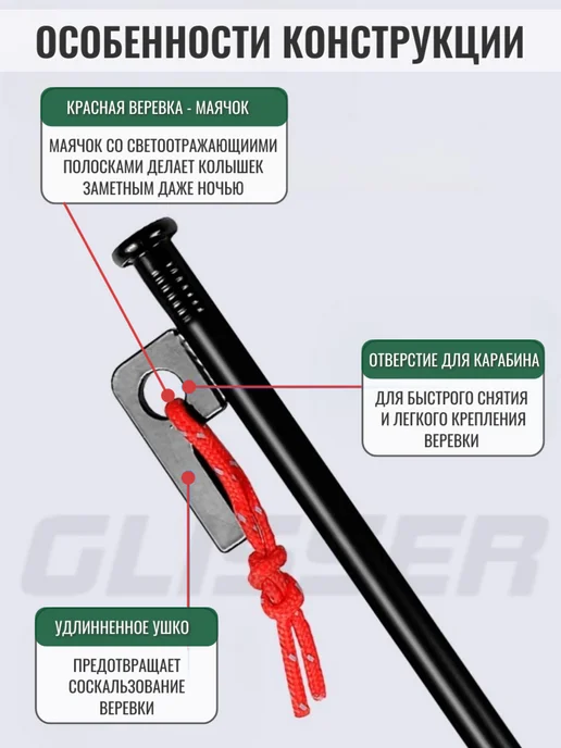GLISSER Колышки для палатки стальные усиленные набор 6шт, 6 шт, фото 4
