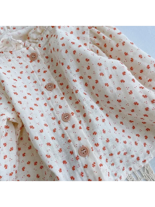 HoneyCherry хлопковая клетчатая рубашка для девочки, бежевый, фото 7