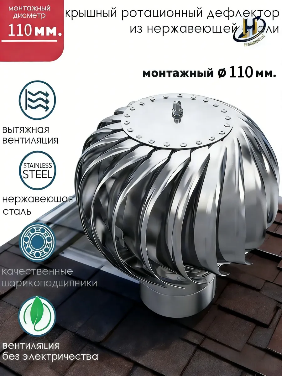 Дефлектор 110 мм для вентиляции, турбо-дефлектор нержавеющая