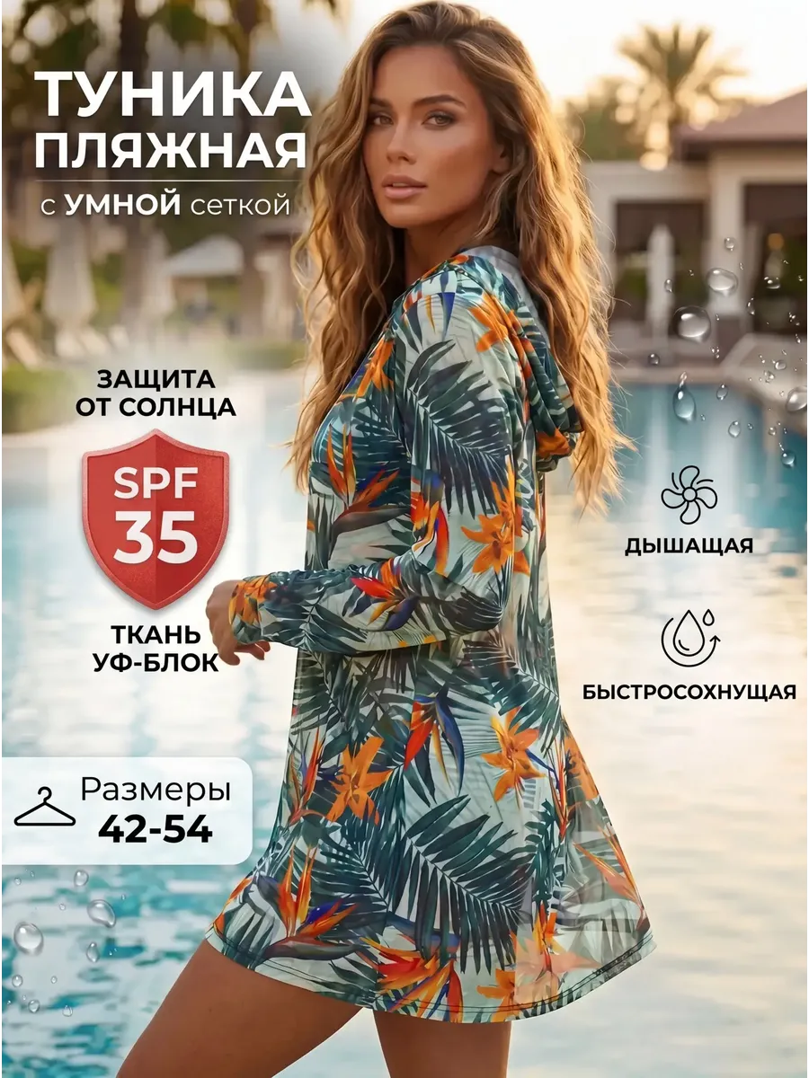 Туника пляжная накидка в сетку на купальник