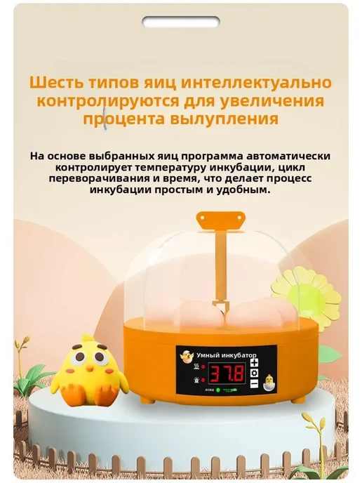 Инкубатор для яиц автоматический с автоповоротом 6 яиц, оранжевый, фото 8