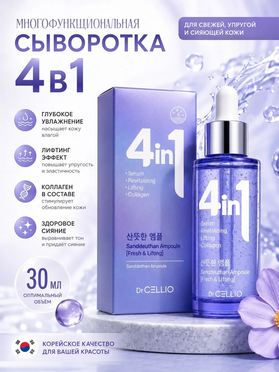 Увлажняющая сыворотка для лица 4 в 1 с коллагеном Dr. Cellio