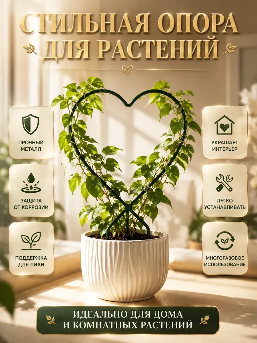 Опора для растений сердце металлическая для цветов и лиан
