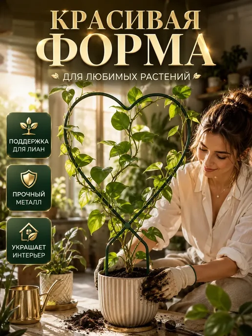 МАН10 Опора для растений сердце металлическая для цветов и лиан, зеленый, фото 2