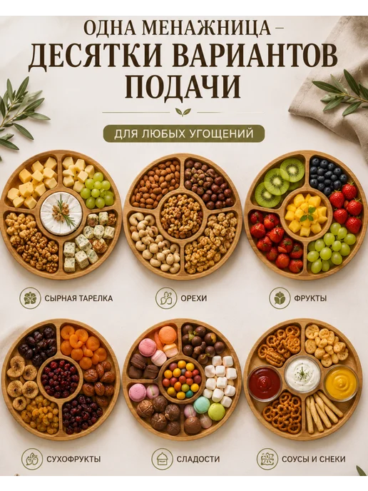 ENGENE Менажница деревянная, бежевый, фото 4