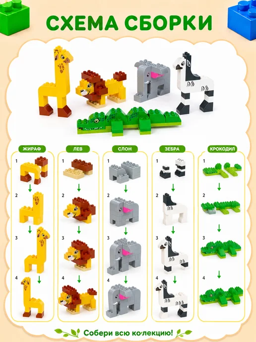 Полесье Большой Конструктор Животные Африки совместим с lego duplo, серый, фото 4
