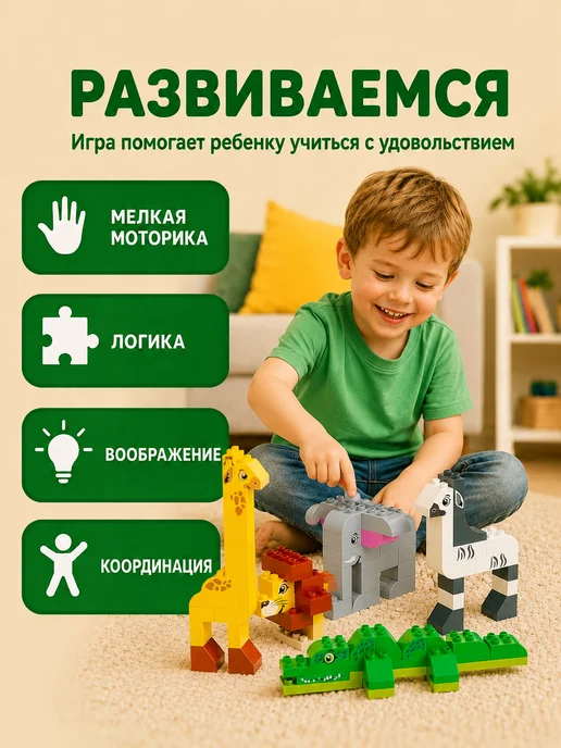 Полесье Большой Конструктор Животные Африки совместим с lego duplo, серый, фото 7