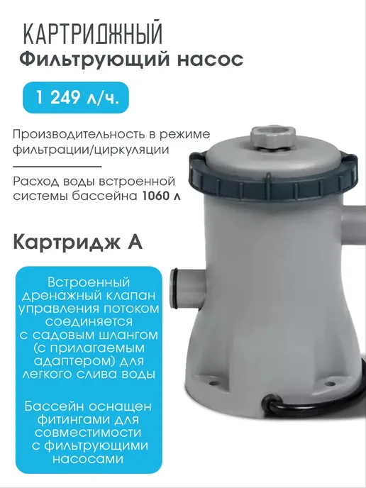 Бассейн каркасный 244х76 см с фильтром насосом для дачи, 305x100 см, фото 3