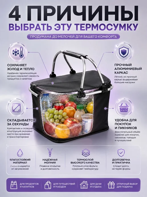 Trendiq Термосумка складная 30л с алюминиевой фольгой, 30 л, фото 2