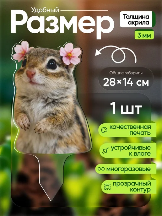 NEW! 2 плюс 1 Садовая фигурка, топпер Милый бурундук с цветочками, белый, фото 2