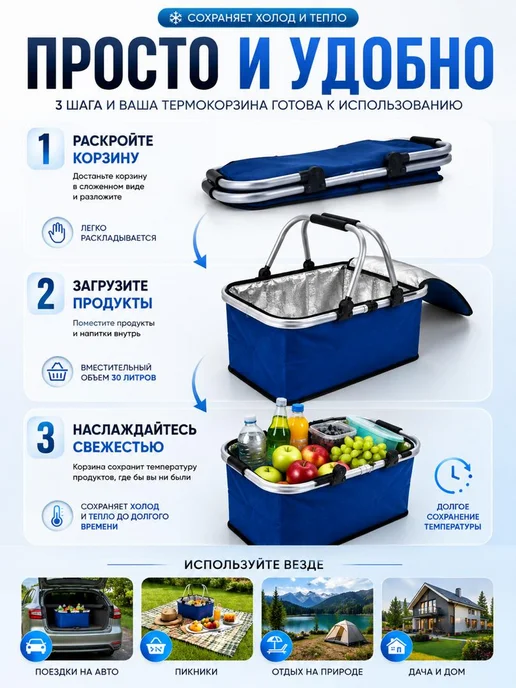 МирПло89 Термосумка складная 30л с алюминиевой фольгой, 30 л, фото 3
