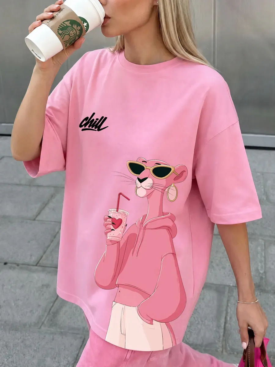 Футболка Женская Pink Panther С Принтом Оверсайз