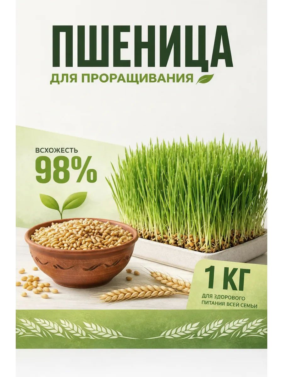 Пшеница для проращивания 1 кг, пищевая, натуральная