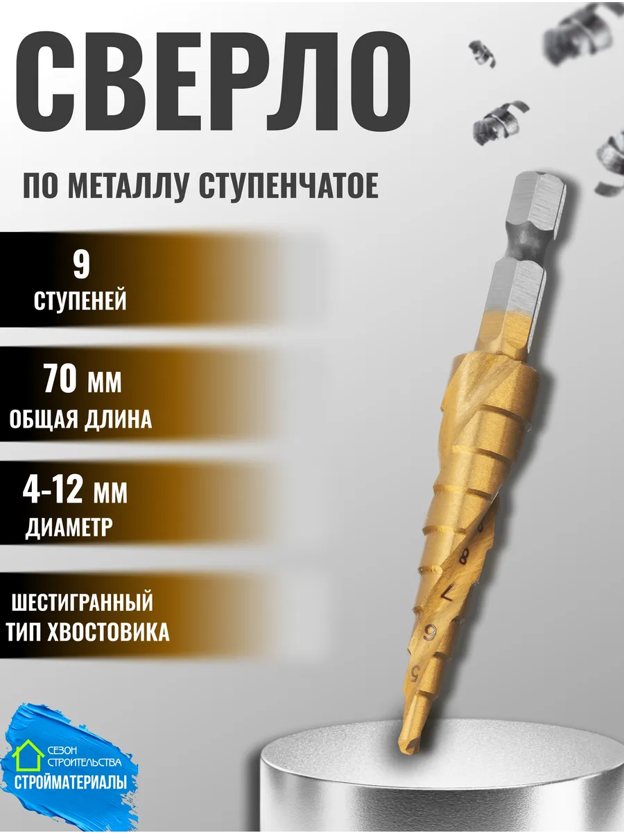 Сверло ступенчатое шестигранный хвостовик 4-12 мм