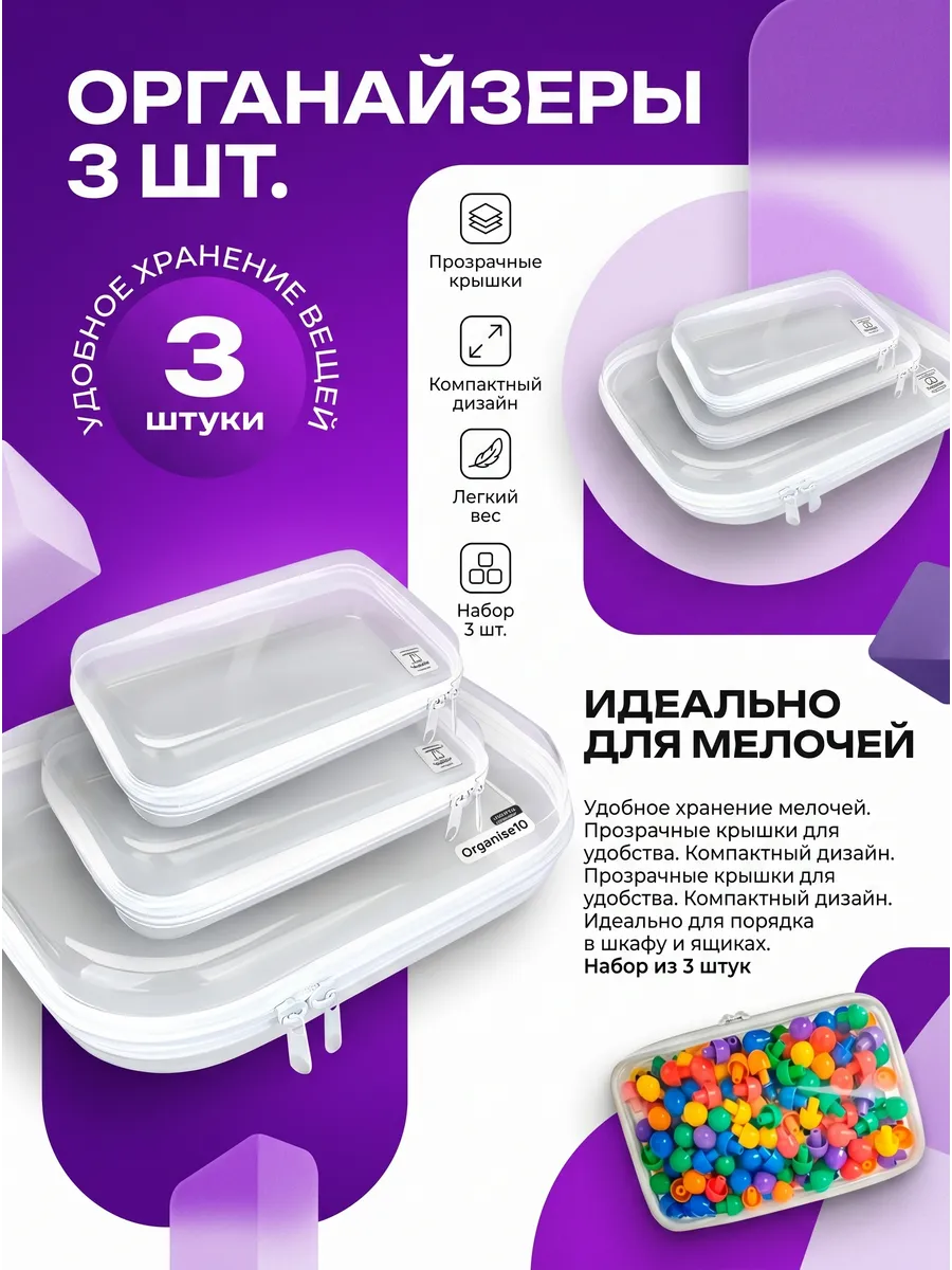 Прозрачный органайзер на молнии для хранения вещей