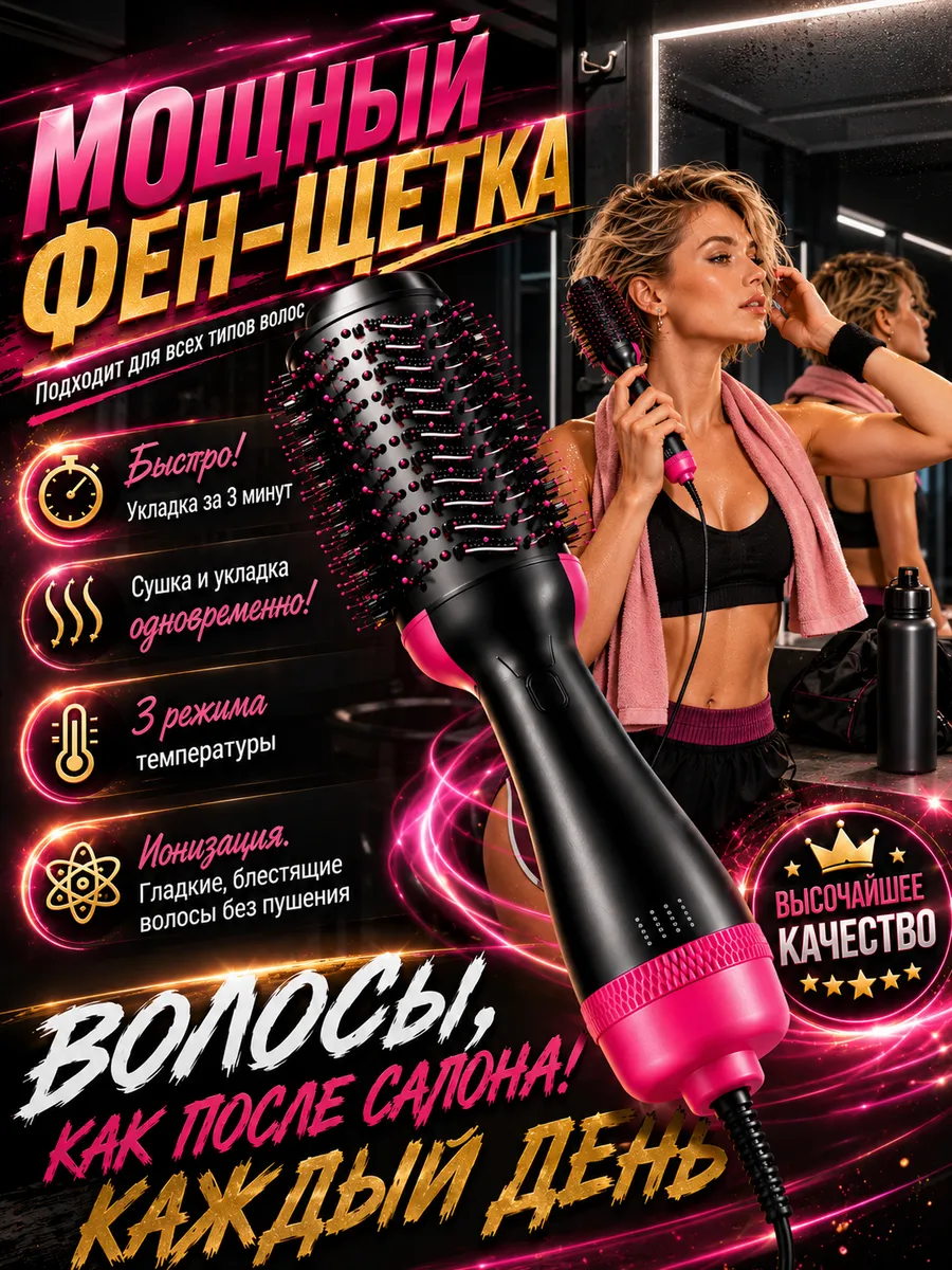 Фен щетка для коротких волос для укладки