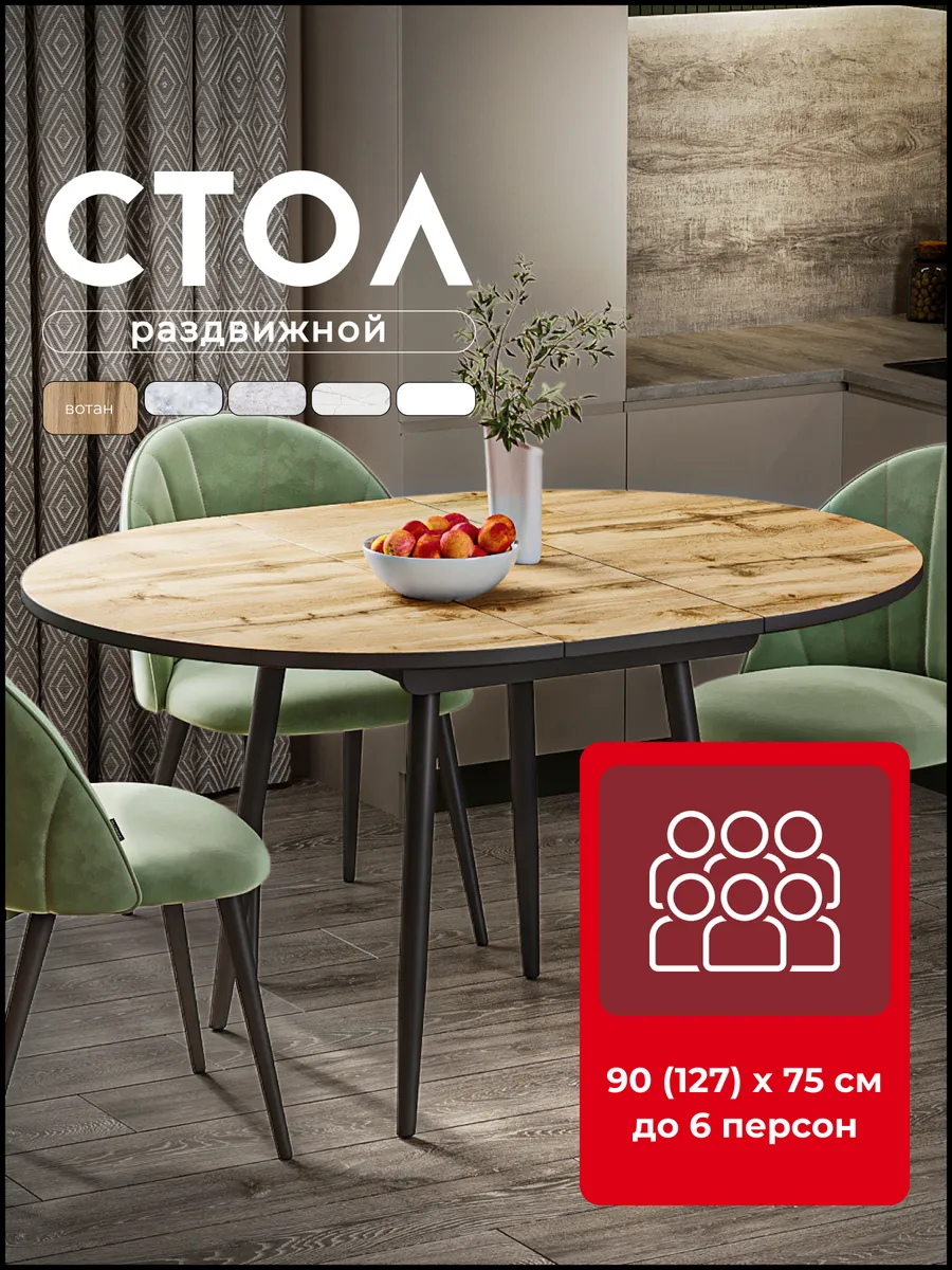Стол кухонный круглый Санди 90 см, Дуб Вотан