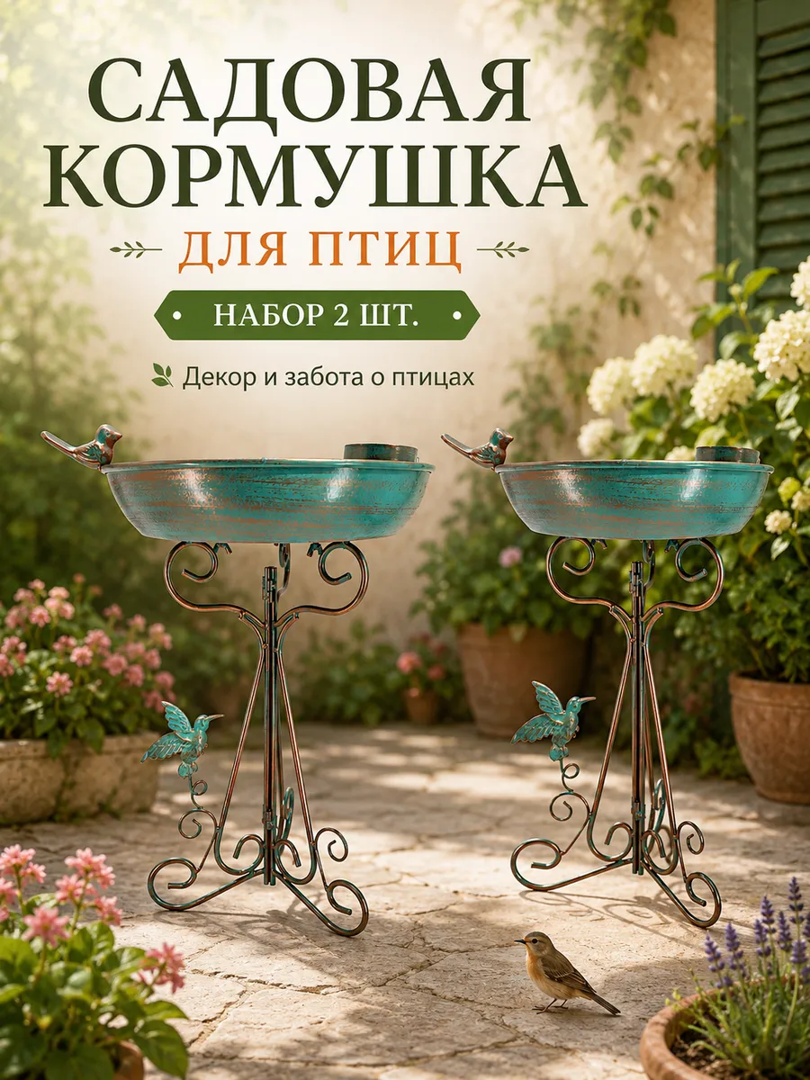 Чаша для фонтана с птицей садовая 2 шт.