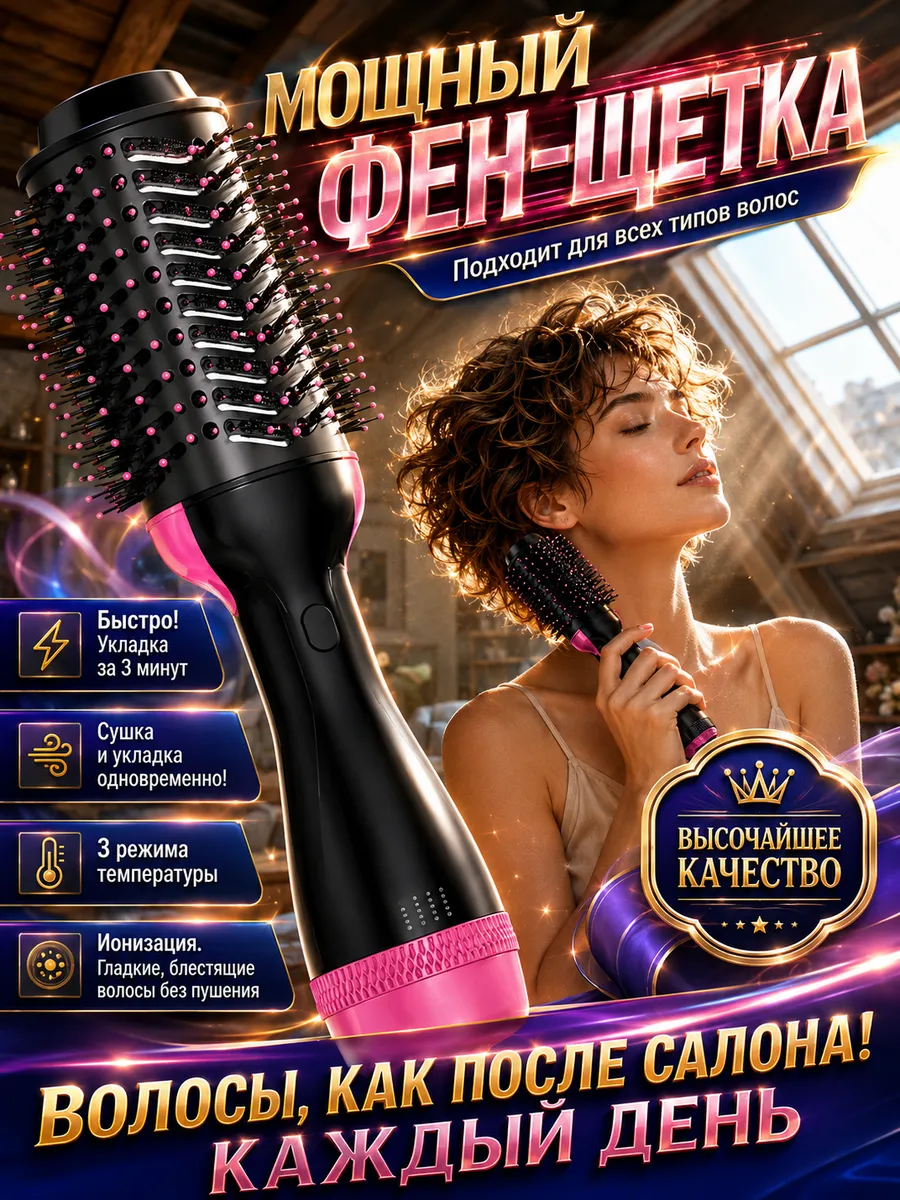 Фен щетка для коротких волос для укладки