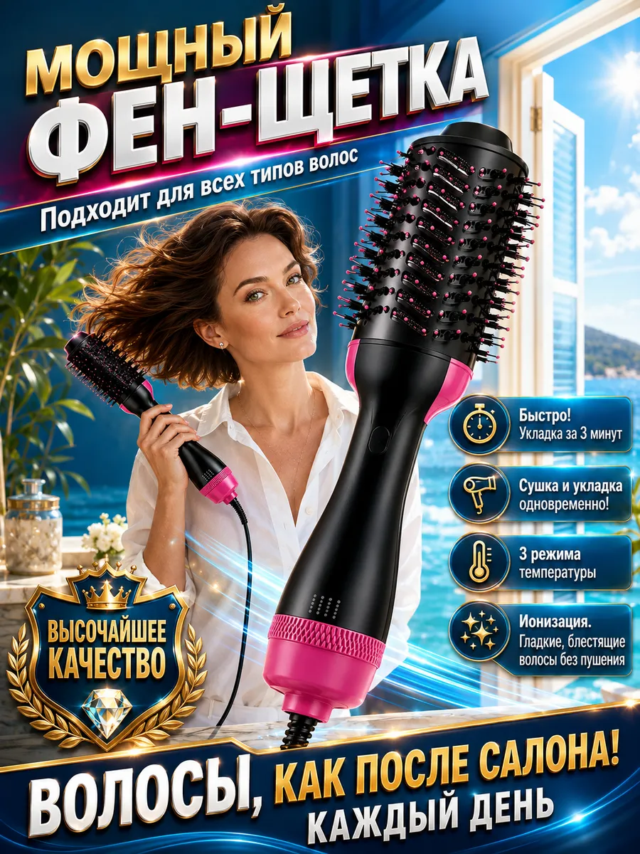Фен щетка для коротких волос для укладки