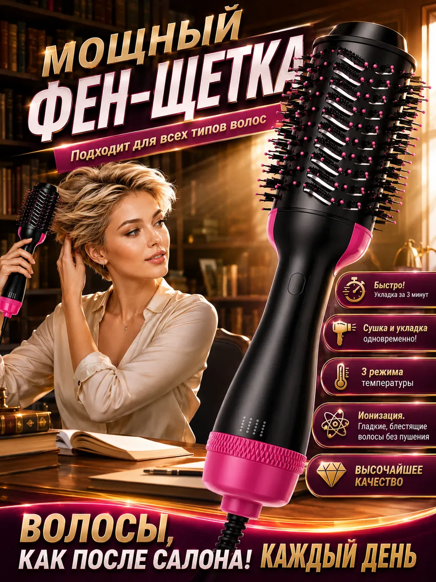 Фен щетка для коротких волос для укладки