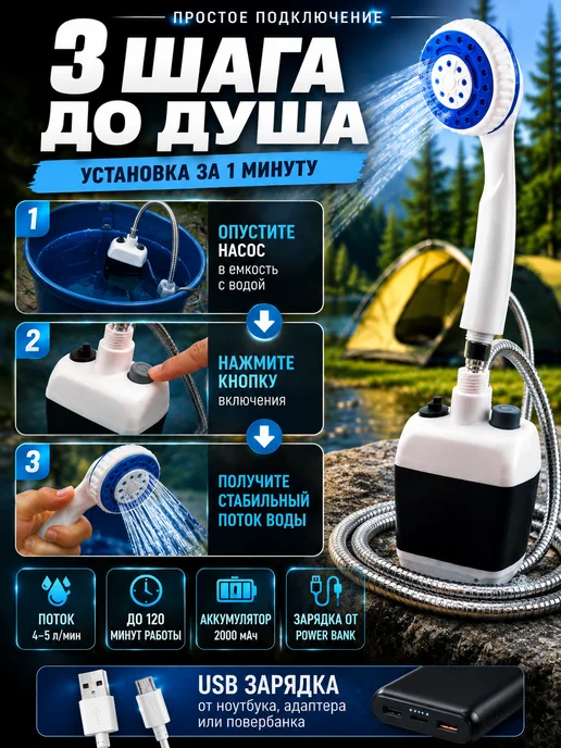 ТЕСМЕ Портативный походный душ, вариант, фото 3
