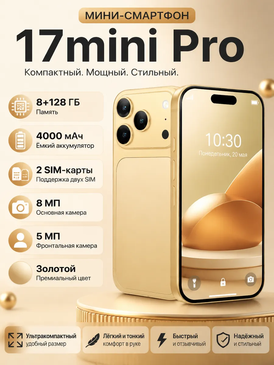 НовыйсмартфонAndroid i17pro 8/128ГБ, Золотой цвет