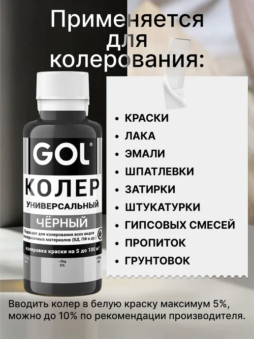 Универсальный колер №61 Чёрный, колеровочная паста для, черный, фото 2