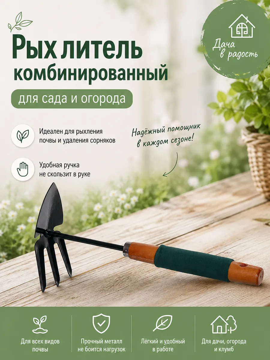 Мотыжка для огорода прополки комбинированная маленькая 29 см