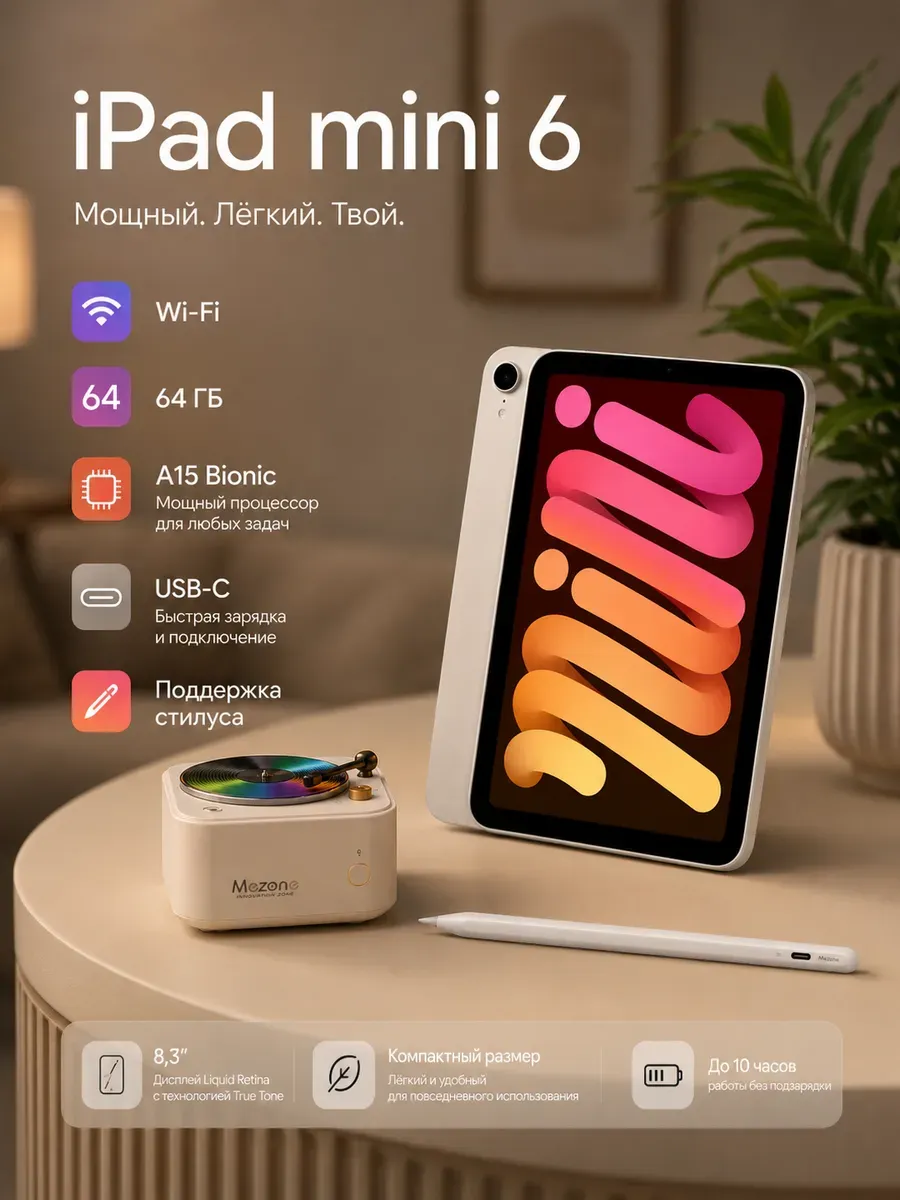 Планшет iPad mini 6 Wi-Fi, 64 ГБ,Витринный образец ASIS Apple 1136682016 купить в интернет‑магазине Wildberries
