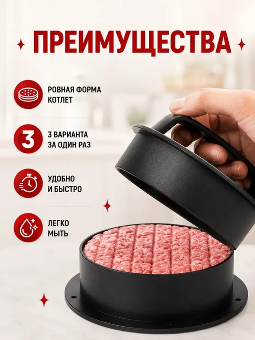 Фаинон Пресс для бургеров и котлет круглая, черный, фото 13
