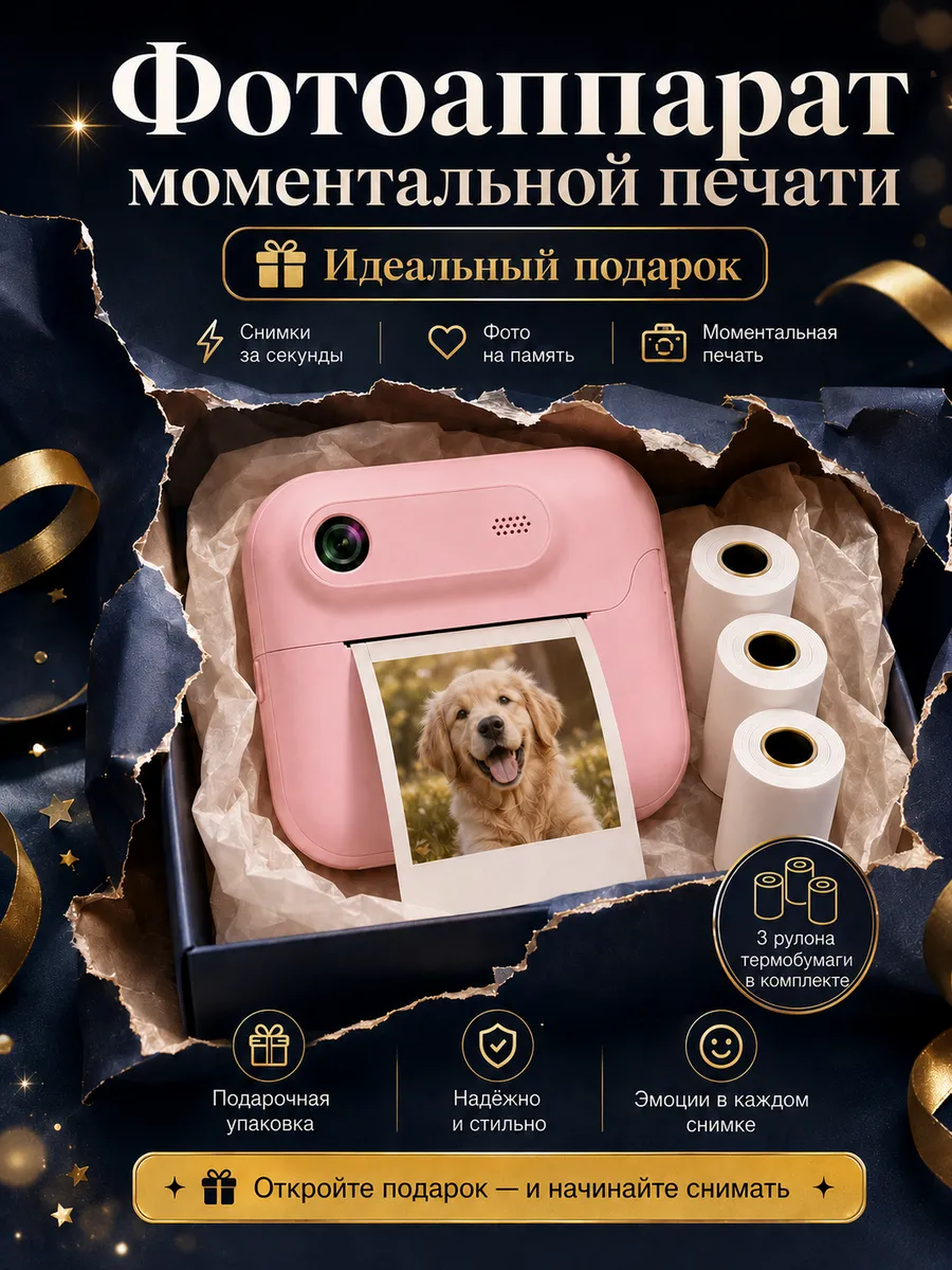 Детский фотоаппарат моментальной печати цветной
