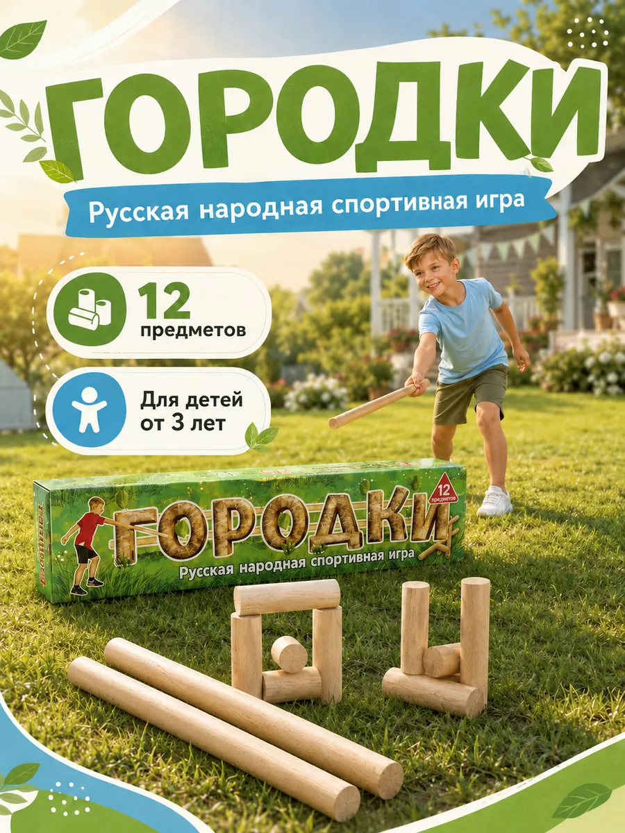 Русская народная игра Городки деревянная