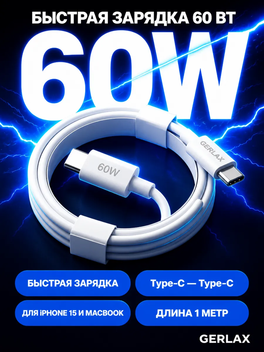 Кабель Type-C Type-C для быстрой зарядки 60W 1м для iPhone