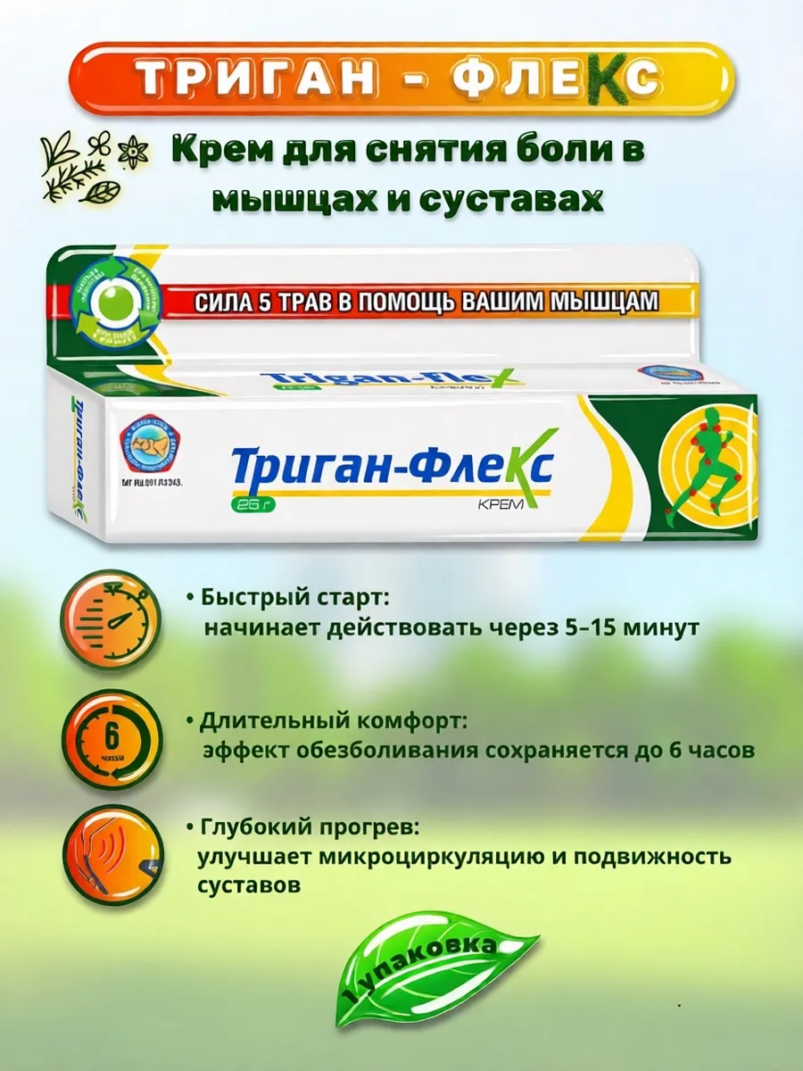 Крем от боли в суставах и мышцах Триган-Флекс 25мг/ 1 шт
