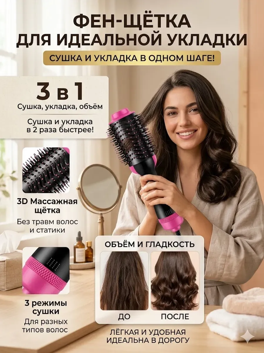 Фен-щетка для укладки коротких волос ,Электробраш