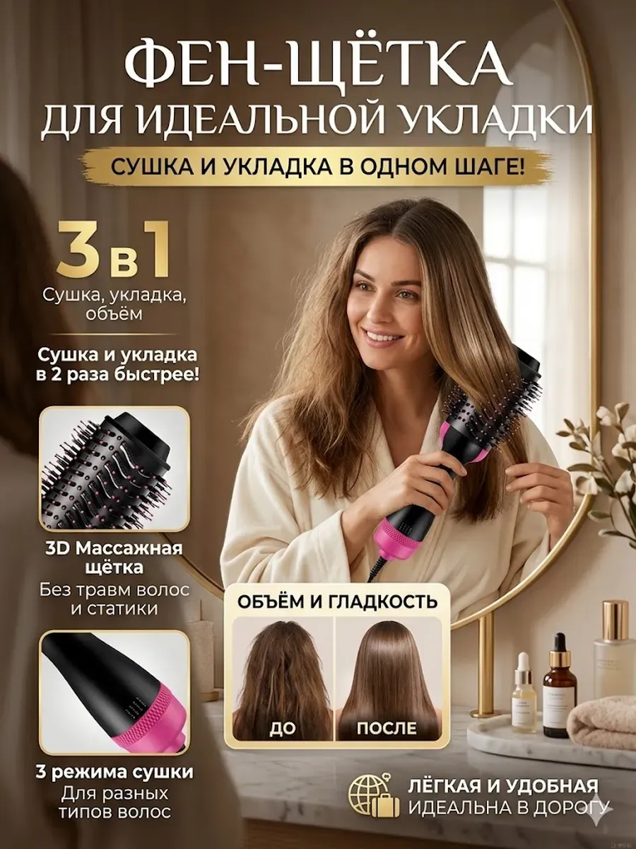 Фен-щетка для укладки коротких волос ,Электробраш