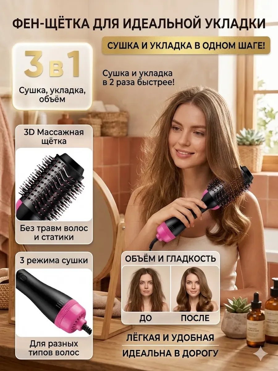 Фен-щетка для укладки коротких волос ,Электробраш