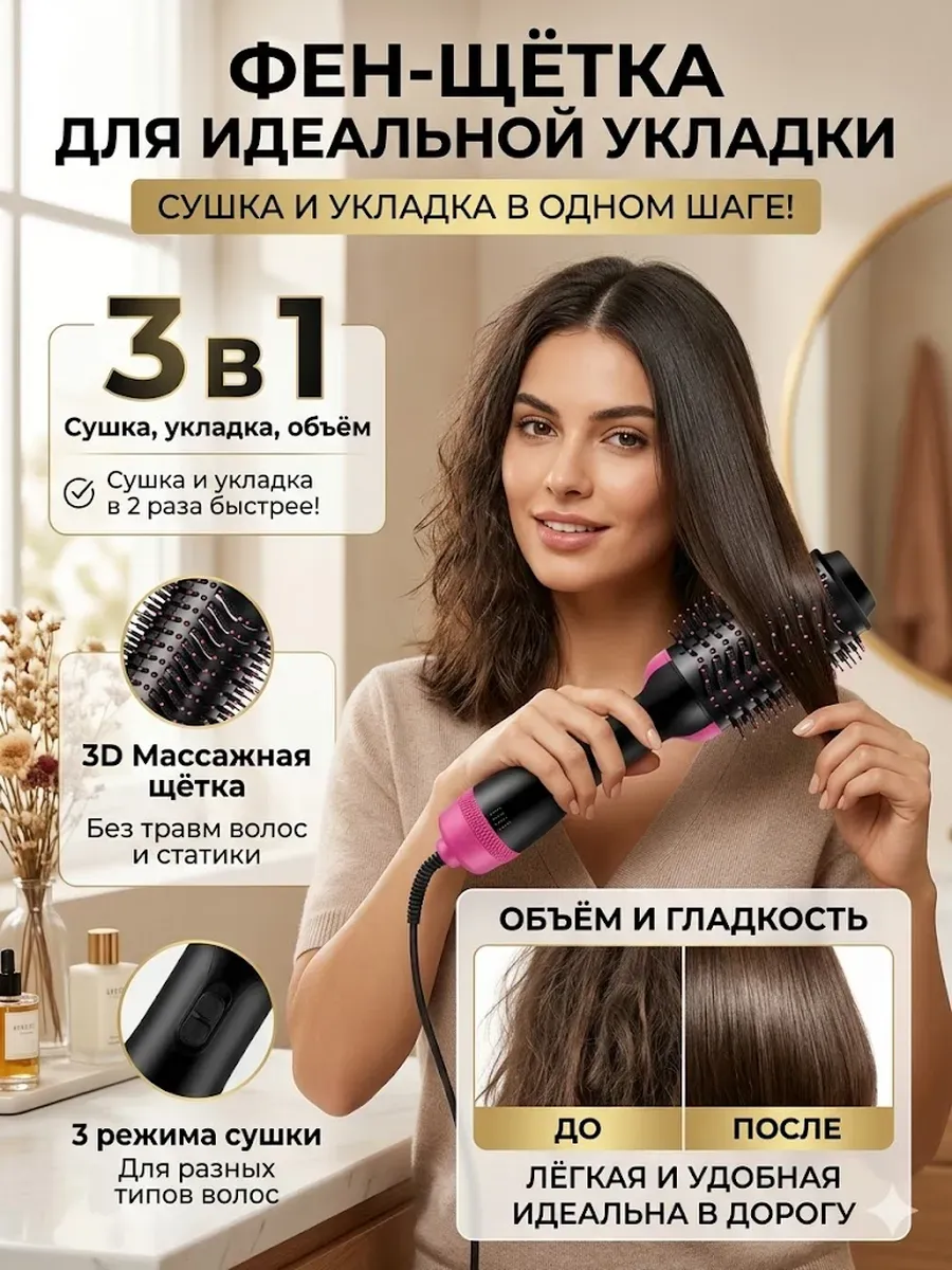 Фен-щетка для укладки коротких волос ,Электробраш
