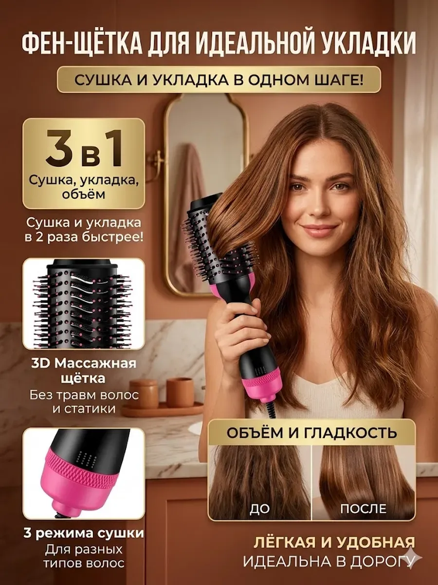 Фен-щетка для укладки коротких волос ，Электробраш