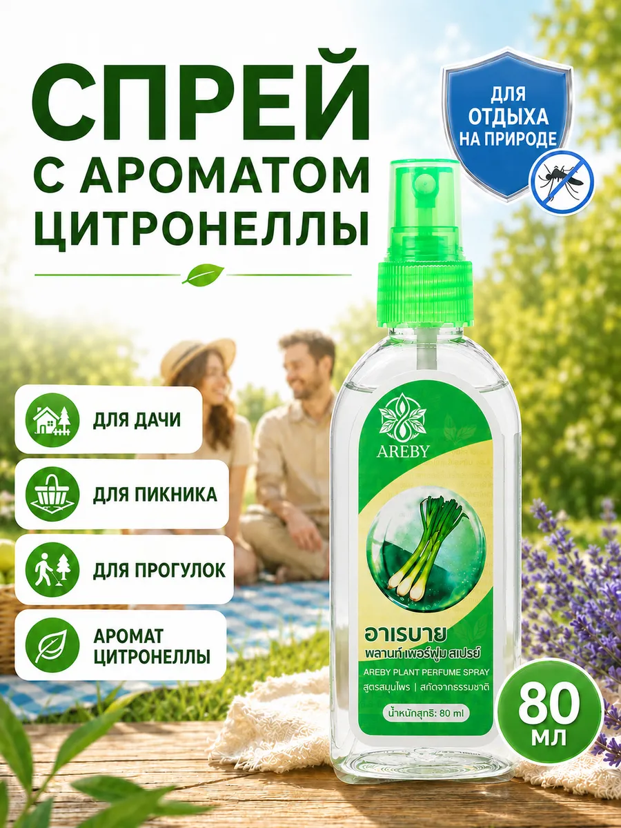 Спрей репеллент с цитронеллой 80 мл защита от комаров